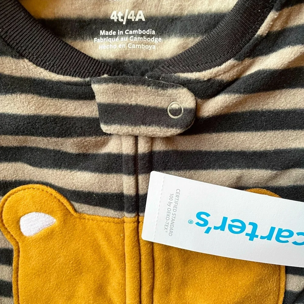 Carter's Toddler Boy's Bear Striped Fleece Footless Pajama Sleeper, Size 4T NWT
